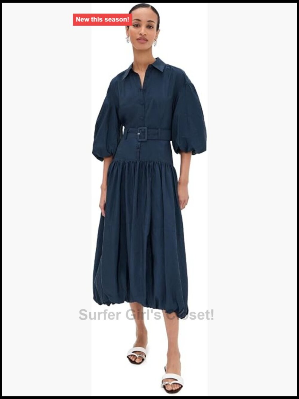 Cinq Sept Daliah Midi Dress - Puff Sleeve Bubble Hem Zipper Casual